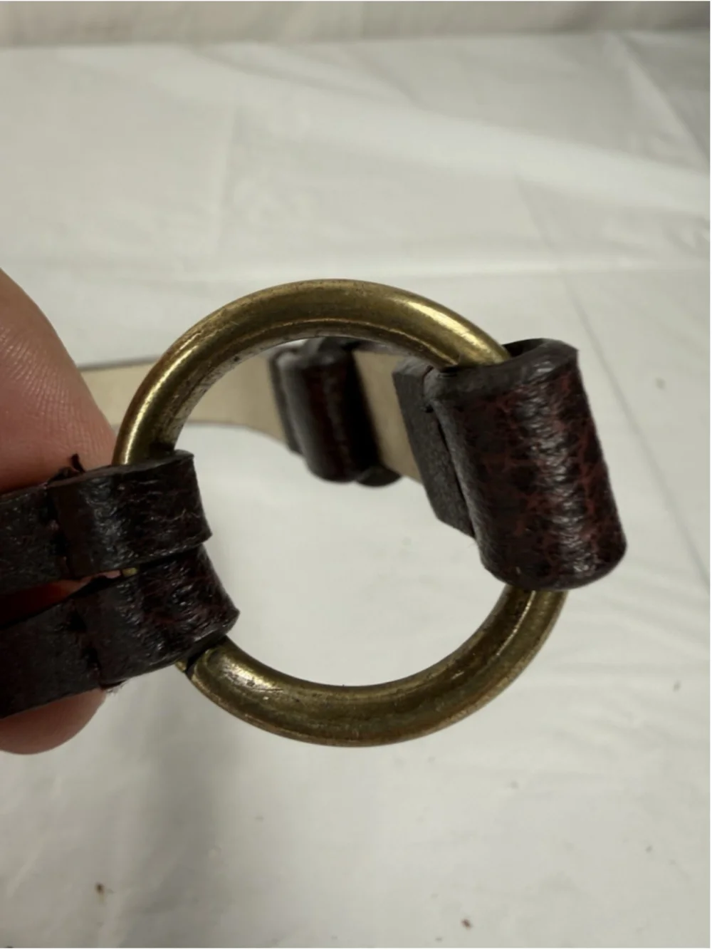 Chico's Adjustable Belt Medium Brown Leather Brass Hook Closure Western Boho